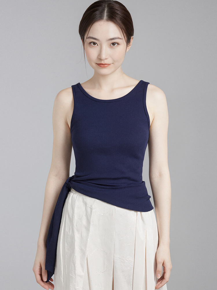 New versatile crew neck knit top, casual slim fit tank top, slit strap, irregular daily dance top for women