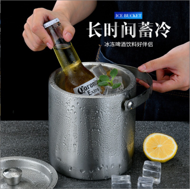 Picture of Cross-border supply stainless steel double-layer cold ice bucket portable KTV bar beer wine ice bucket factory wholesale