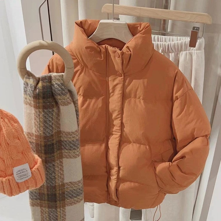 Pumpkin Orange Short Cotton Jacket Women's 2025 Autumn and Winter Super Nice-Looking Thickened Bread Jacket Small Warm Cotton Jacket