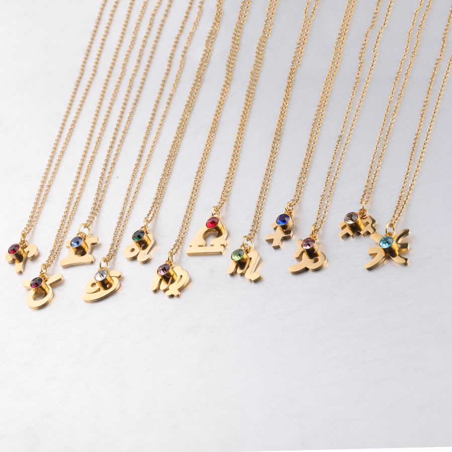 Picture of Golden Twelve Constellation Necklace Lucky Birthstone Birthstone Necklace European and American Constellation Necklace Stainless Steel Jewelry