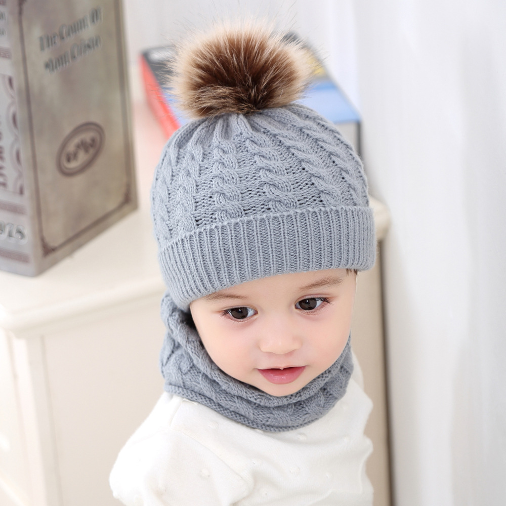 Sh261 Cross-Border Warm Children's Hat European and American Winter Scarf Set Acrylic Pom-Pom Baby Large Brim Infant Hat