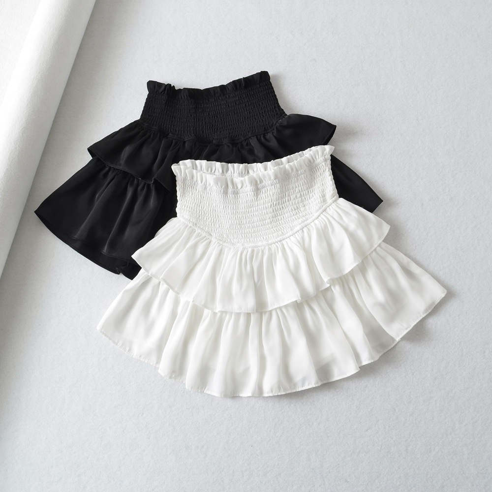 23 summer new women's French romantic sweet pleated double-layer lace sexy anti-exposure skirt pleated skirt