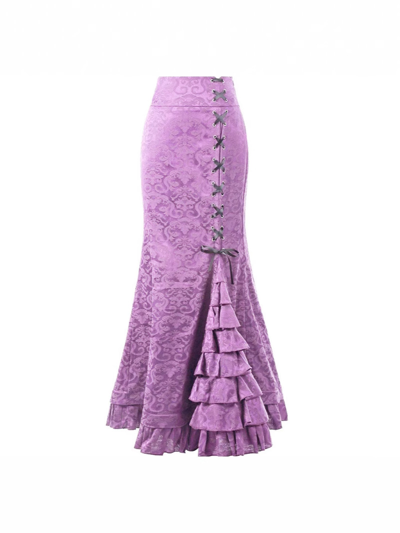 Picture of 2024 Halloween Jacquard Fishtail Skirt Steampunk Retro Skirt Gothic Skirt Victoria Long Skirt