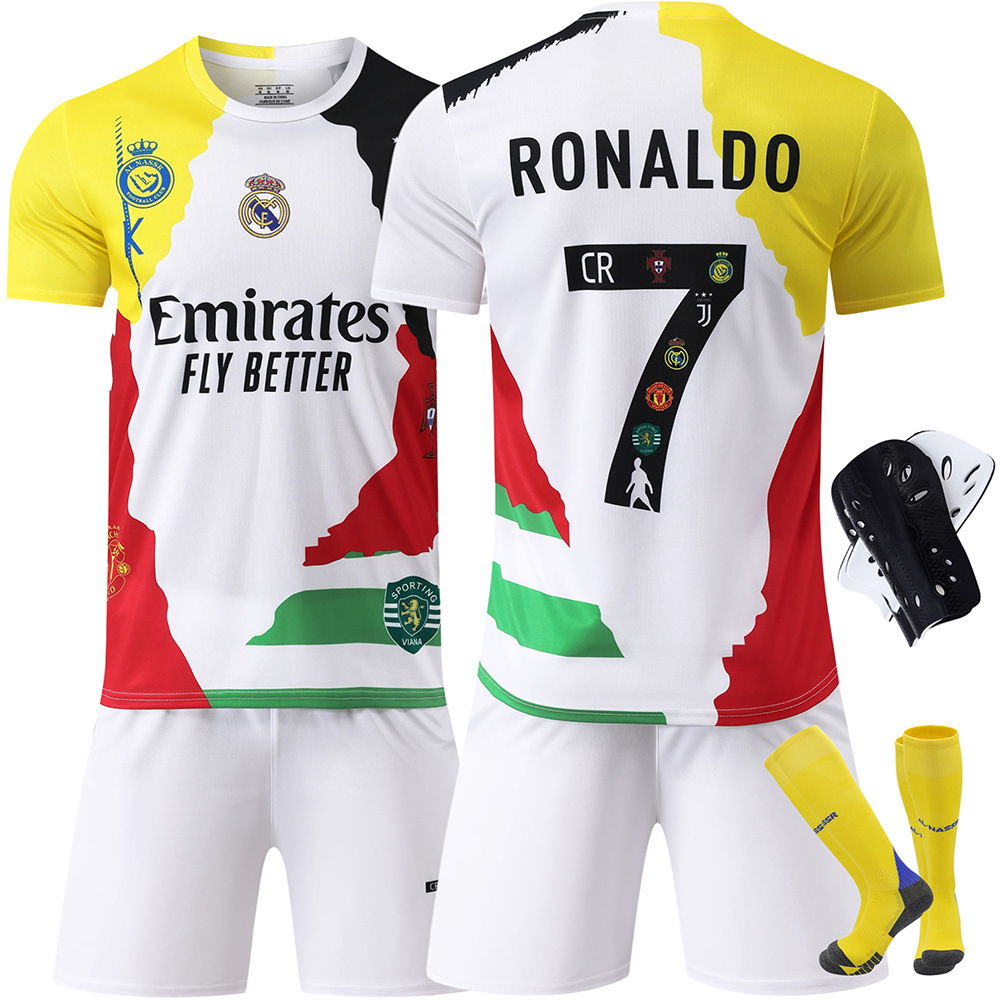 Football Training Suit 2526 Real Madrid Commemorative Edition Ronaldo 7 Riyadh Retro Football Suit Children's Adult Jersey Set