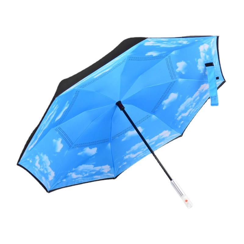 Picture of LED light straight handle reverse umbrella double-layer sun umbrella flip-free reverse umbrella car umbrella logo business gift umbrella