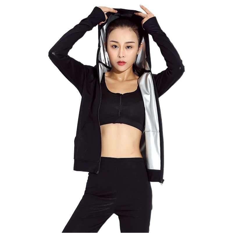 Cross-border Sweat Suit Women's Hooded Jacket Sports Top Black Long Sleeve Zipper Pocket Training Fitness Suit Women's Large Size