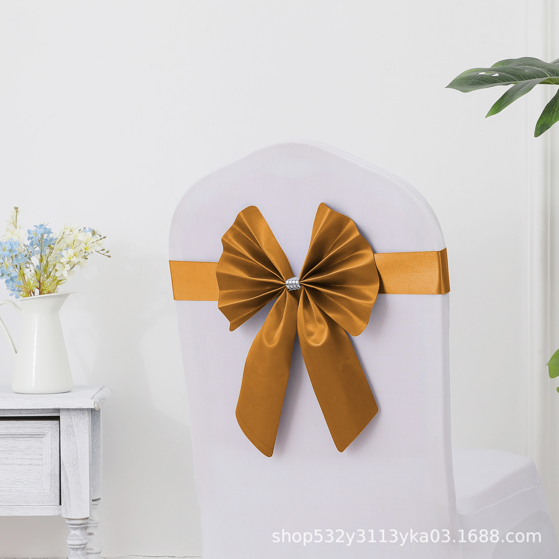 Picture of Chair Back Flower Bow Stretch Free Wedding Wedding Banquet Hotel Hotel Chair Cover Decoration Diswashable Ribbon Ribbon