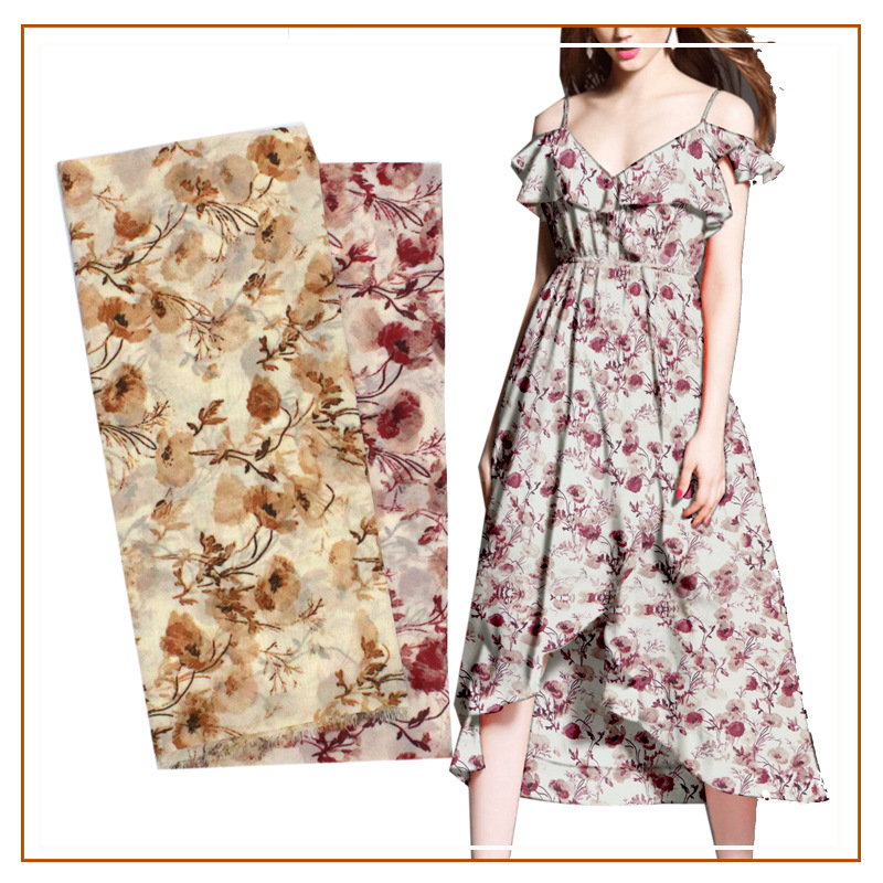 Chiffon Floral Print Fabric Skirt Dress Suspender Skirt Shirt Top Shirt Small Fresh Floral Fabric