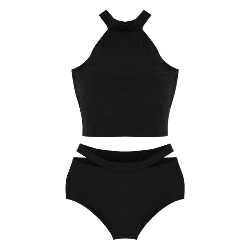 Ins Vintage High Waist Hollow Neck Hanging Strapless Bikini Two-Piece Set Split Swimsuit Women's Internet Celebrity Swimsuit Conservative