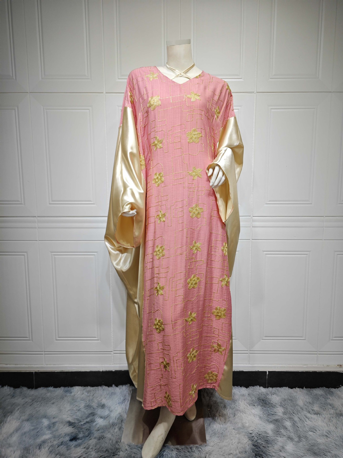Picture of AB391 Arab Dubai Muslim women's embroidery color matching dress fashion jalabiya foreign trade e-commerce