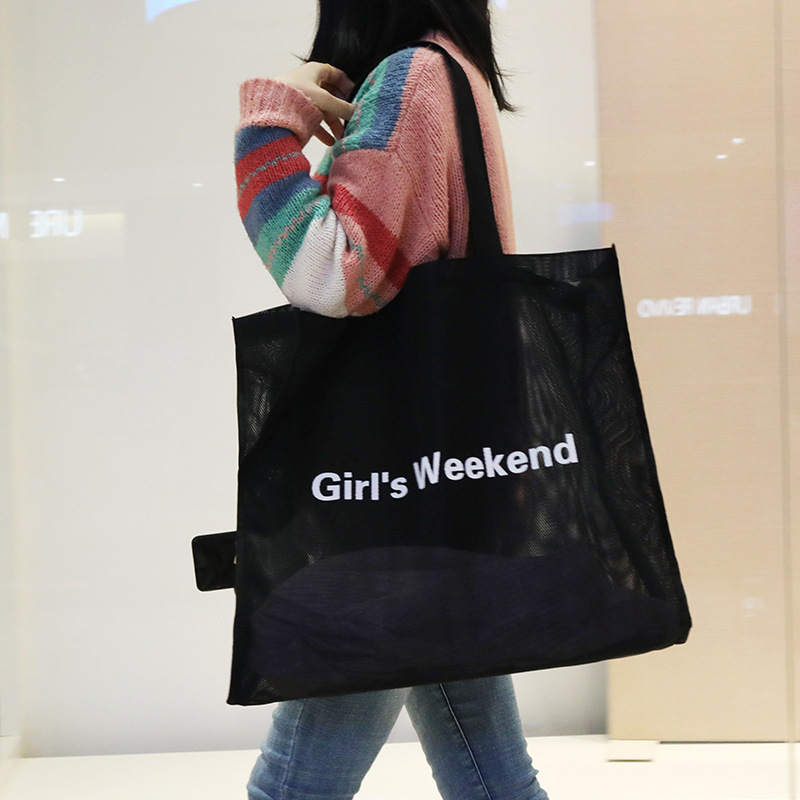 Nylon Transparent Mesh Shopping Bag Large Capacity Tote Bag Shopping Bag for Shopping Mall Clothing Travel Storage Shopping Bag Printable Logo