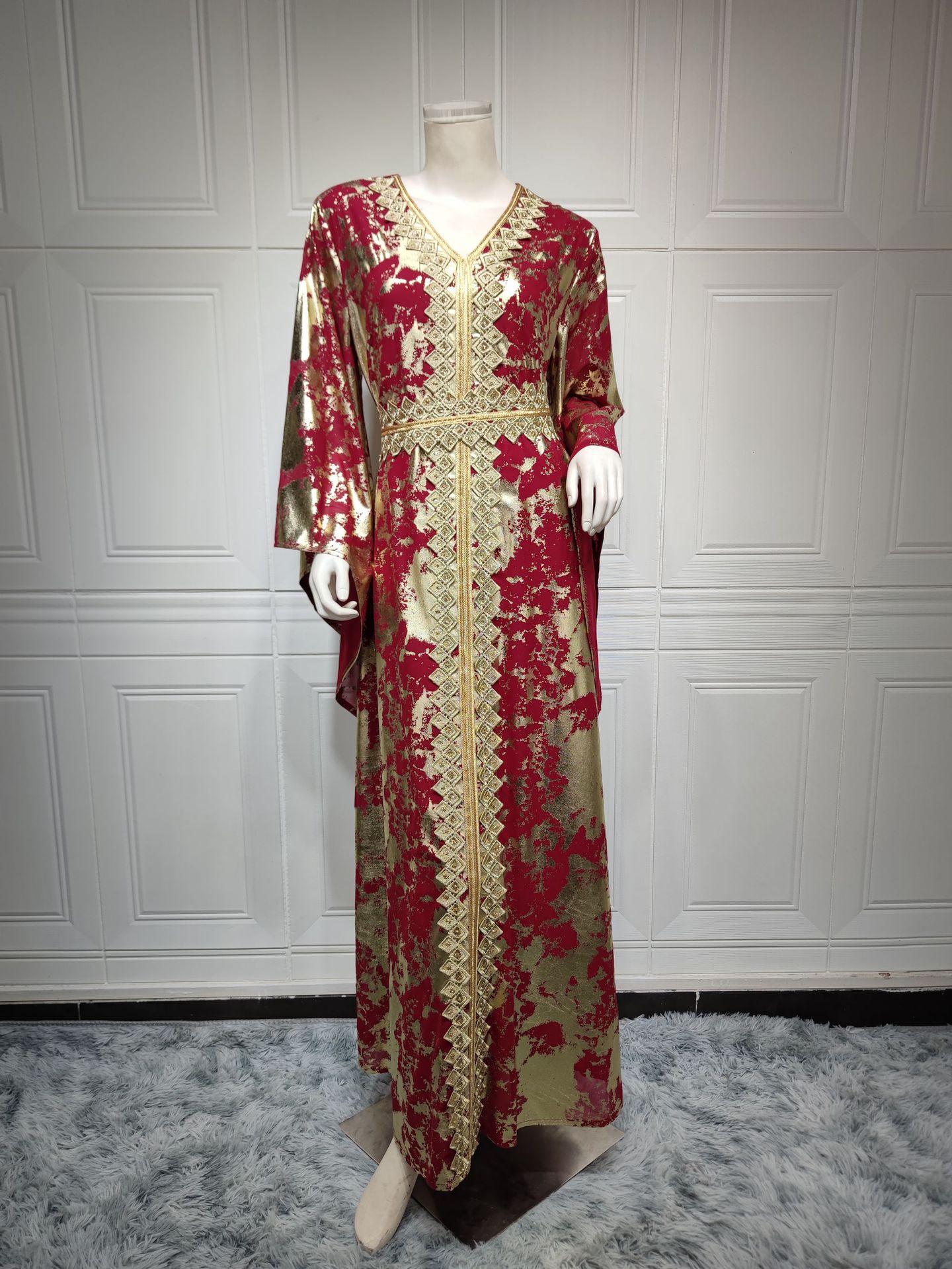 Picture of AB286 cross-border Middle East 2023 spring new Muslim chiffon bronzing robe with belt dress