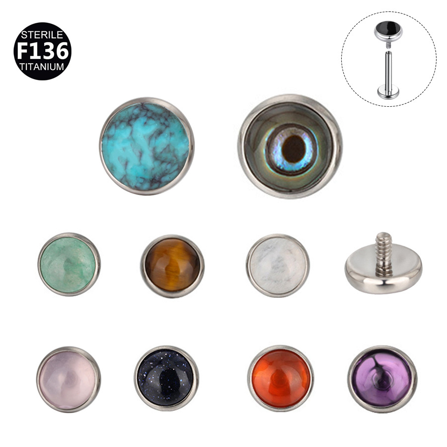 F136 Titanium Alloy 0.9x 4mm Natural Stone Tiger Eye Stone Puncture Jewelry Lip Stud Ear Stud Tongue Stud Puncture
