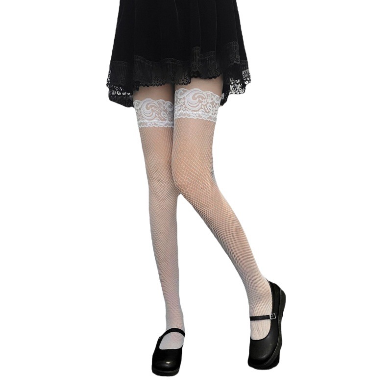 JK Lolita Lolita fishing net silicone anti-slip socks mid-length socks thigh over knee lace jacquard calf socks
