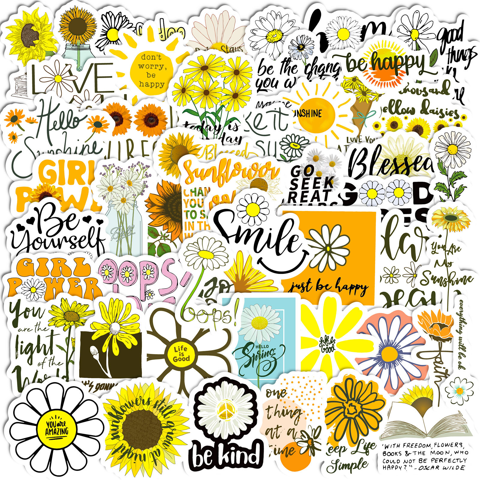 50 small size 4cm text stickers sunflower Sunflowers cup trolley case inspirational text stickers