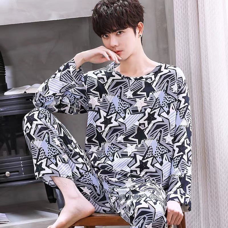 Picture of Men's Pajamas Long Sleeve Pants Spring and Autumn Thin Dad Large Size Casual Home Wear Factory Foreign Trade Cross-border Explosions