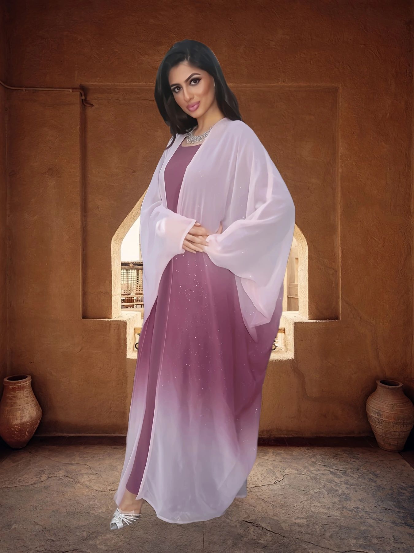 Picture of Cross-Border Middle Eastern Robe Women's Dubai Plus Size Cardigan Gradient Color Abaya Arabian Saudi Arabia