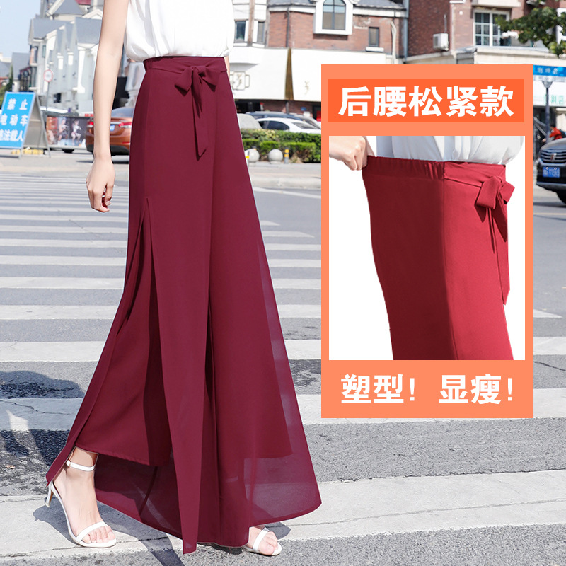 Cross-border Chiffon Wide-leg Pants Women's Summer 2022 New High Waist Split Culottes Dipping Pants Loose Double-layer Pants