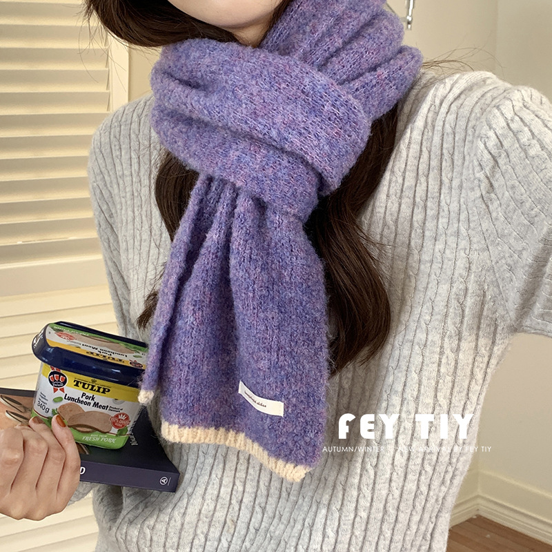 Milk whirring soft waxy! Korean generation wool blended loop yarn contrast plush scarf