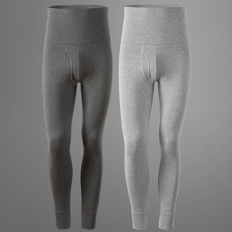 Men's long pants cotton autumn and winter thin tight slim bottoming double-layer high waist waist warm stretch trousers trendy