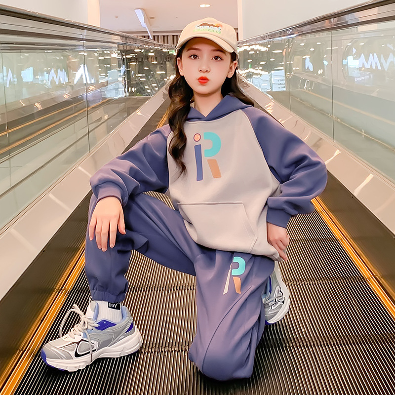 Girls Sweatshirt Set Autumn Clothing 2025 New Style Kidsren's Spring & Fall Fashionable Clothes Girls and Older Kidsren's Sports Two-Piece Set