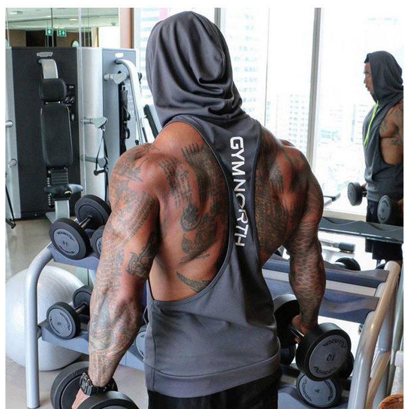 Hooded Vest Men's Fitness Waistcoat Hooded Sleeveless Sports Loose Muscle Brothers' Sports Thin Training Clothes