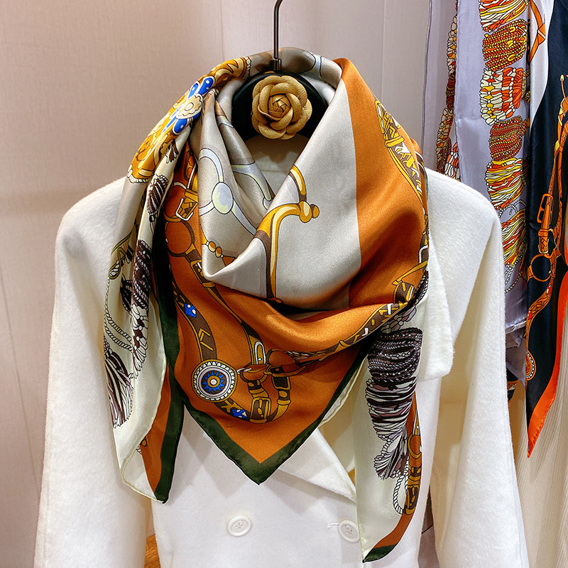 Hangzhou Silk Large Square Scarf 110cm Satin Mulberry Silk Shawl Scarf Fashionable Women's Scarf