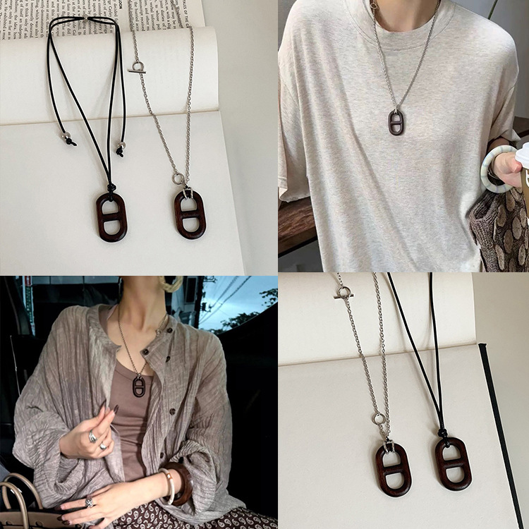 Pig Nose Ebony Necklace Wooden Chain Pendant Long Autumn and Winter Sweater Chain New Accessories Long Chain Sweater Chain New