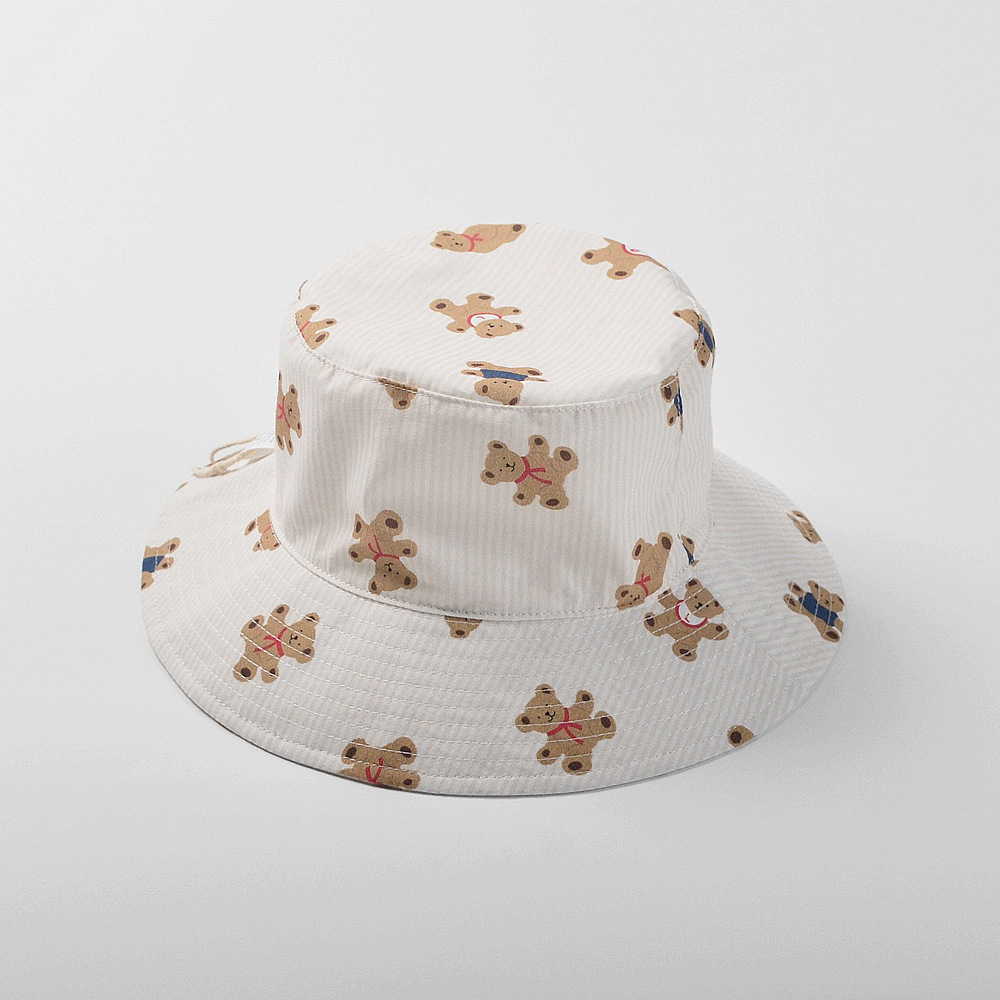 moinmlon Korean Spring and Summer New Children's Sun Hat Baby Cotton Breathable Sunshade Fisherman Hat Bear