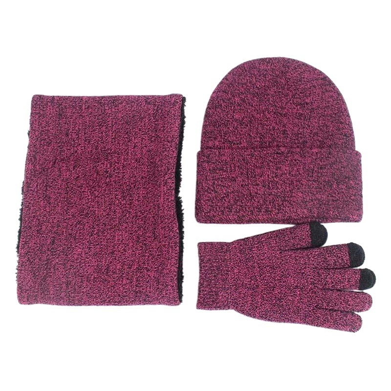 Foreign Trade Cross-Border Velvet Three-Piece Set Aliexpress Amazon Ebay Warm Suit Winter Hat Scarf Touch Screen Gloves