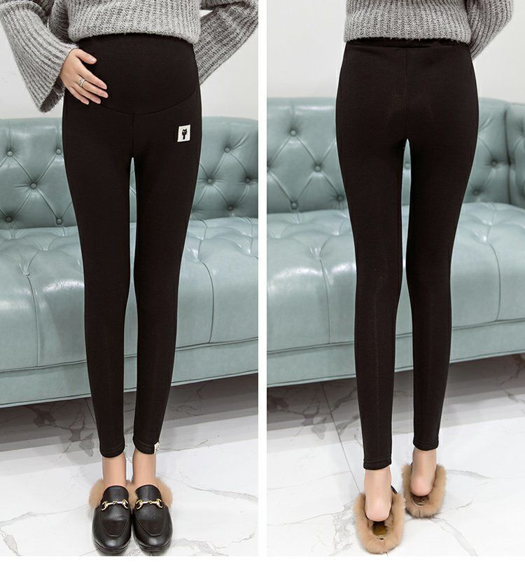 Picture of 2024 autumn and winter maternity fleece-lined warm pants non-inverted velvet padded outside wear stretch abdominal pants spring and summer leggings