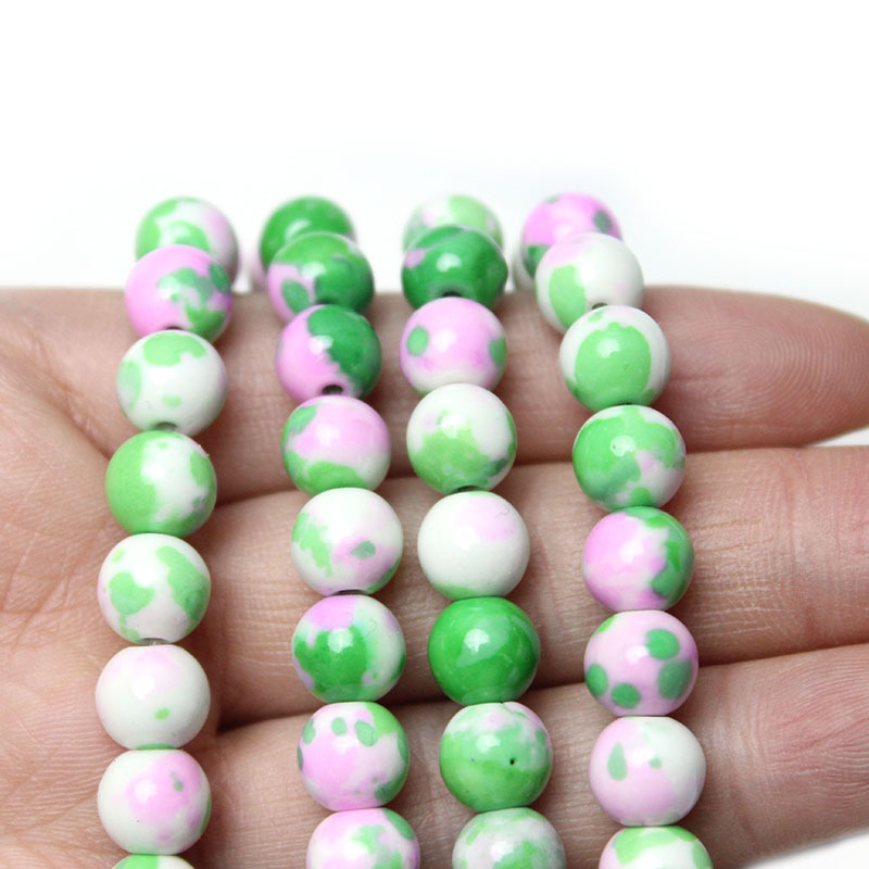 Picture of Pink Blue White rain colored stone round beads wholesale diy handmade beaded jewelry accessories woven material loose beads wholesale