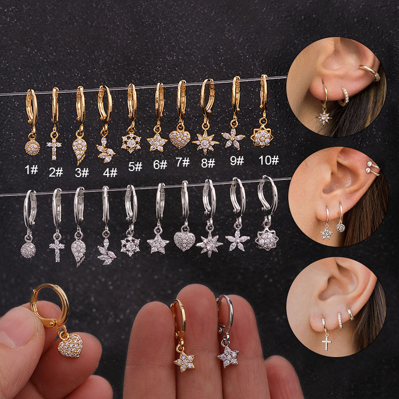 Wish Ear Buckle Micro-Paved Zircon Sunflower Earrings Personalized Simple Earrings Export Ear Piercing Supply Cut Out