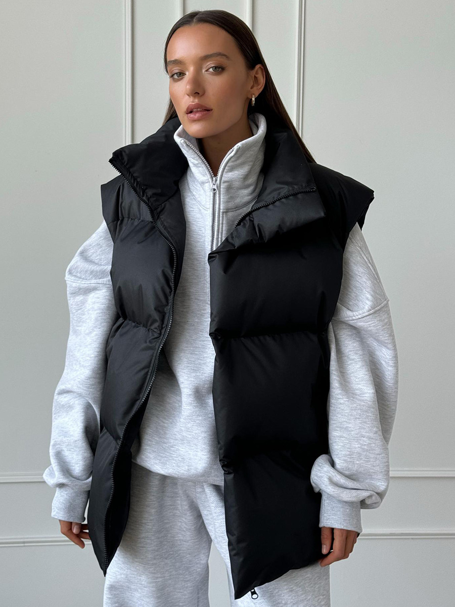 Cross-Border Cotton Vest Jacket 2025 European and American Autumn and Winter New Commuter Loose Sports Casual Vest Cotton Jacket
