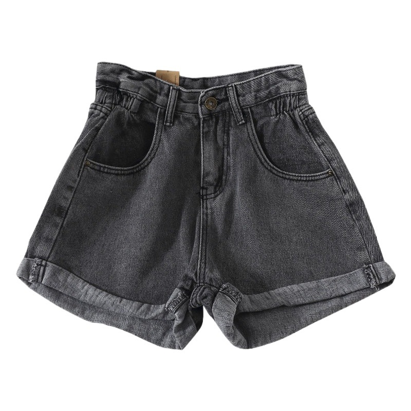 Picture of Elelasticated High Waist Denim Shorts Women's Slim Look Summer 2021 New Korean Style Loose Wide Leg Pants Student Curling Hot Pants Trendy