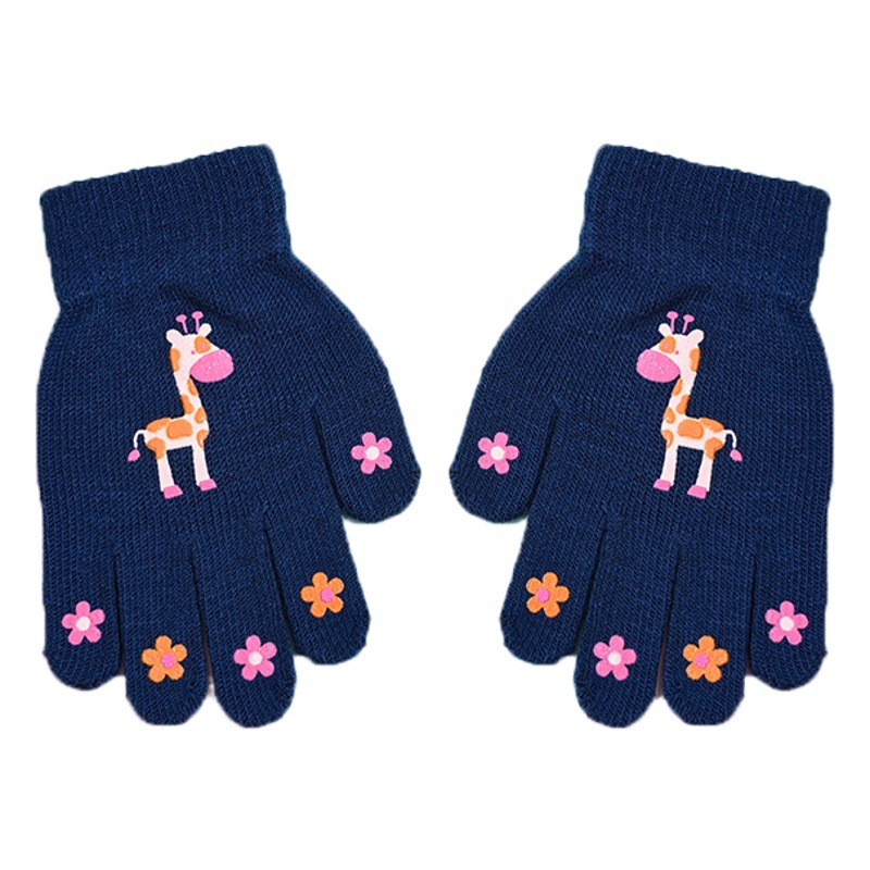 Children's cartoon knitted gloves cute boys and girls warm autumn and winter cold-proof finger gloves boys and girls five fingers