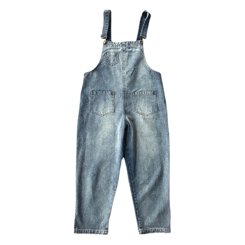 Internet Celebrity Denim Overalls for Women Spring and Summer 2024 New Loose Korean Style Cat Claw Student Monster Cute Nine-Point Pants