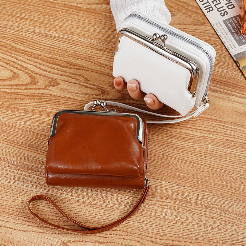 Picture of Ready Supply Factory Cross-Border Supply Women's Buckle Coin Purse 4inch Zipper Clip Bag Clutch Bag Retro Bag