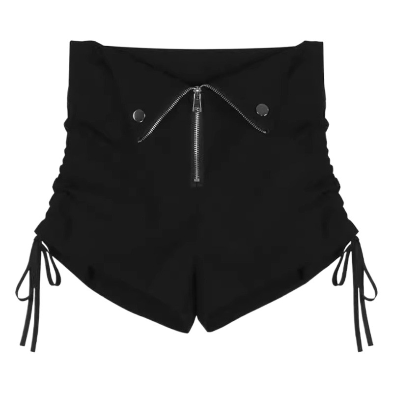 High Waist Slimming Drawstring Black Shorts Women's 2024 Spring New Design Hot Pants Small A- shaped Wide Leg Pants