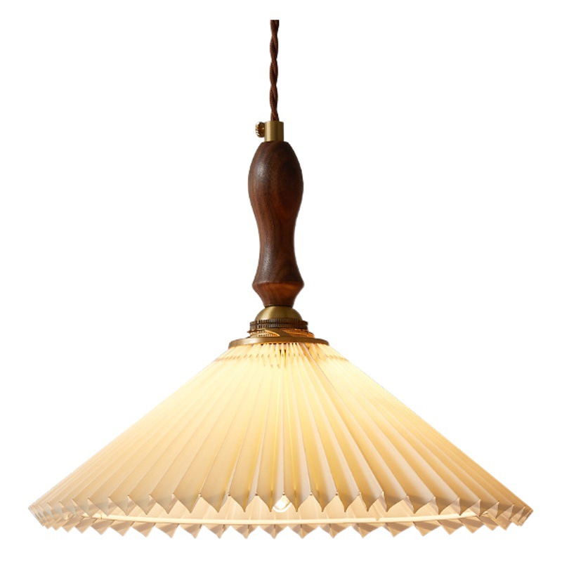 Japanese Style Quiet Style Personalized Pleated Fabric Chandelier Tea Room Restaurant Bar Counter Bedside Homestay Walnut Small Chandelier
