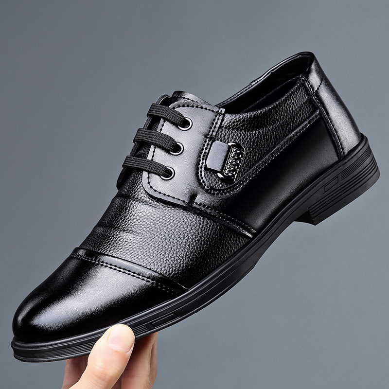 2025 Spring and Autumn New Men's Leather Shoes Men's Shoes Dress Casual Shoes Lace-up Business Leather Shoes Men's Round-toe Stitching Shoes