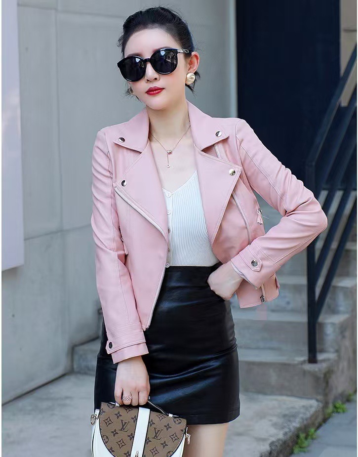 Picture of Factory wholesale spring and autumn new Korean women PU leather women's short slim small coat motorcycle clothing leather jacket