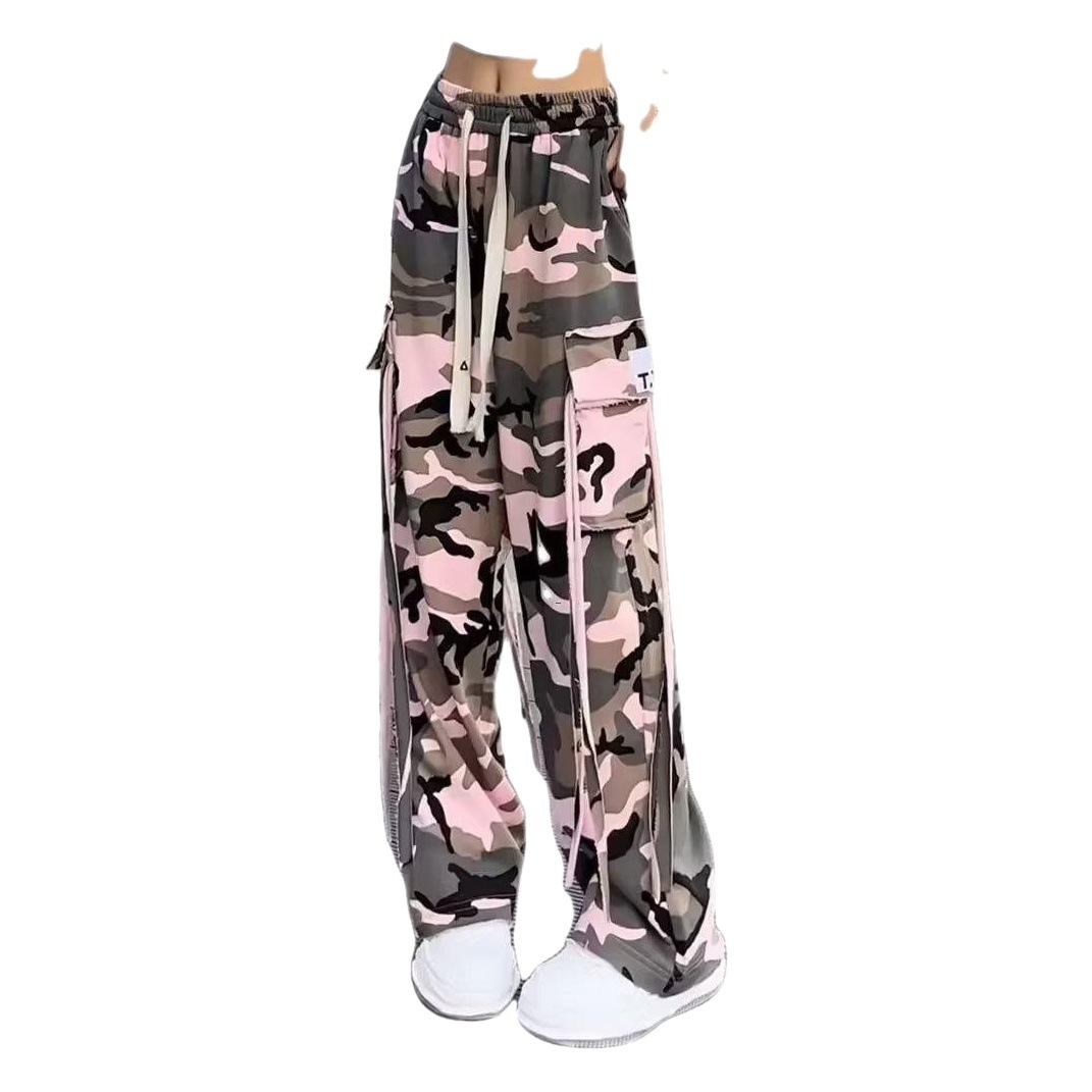 2024 Vintage American Style Fashionable Cool Strap Camouflage Casual Pants Multi-Pocket Loose Slimming American Style Work Pants