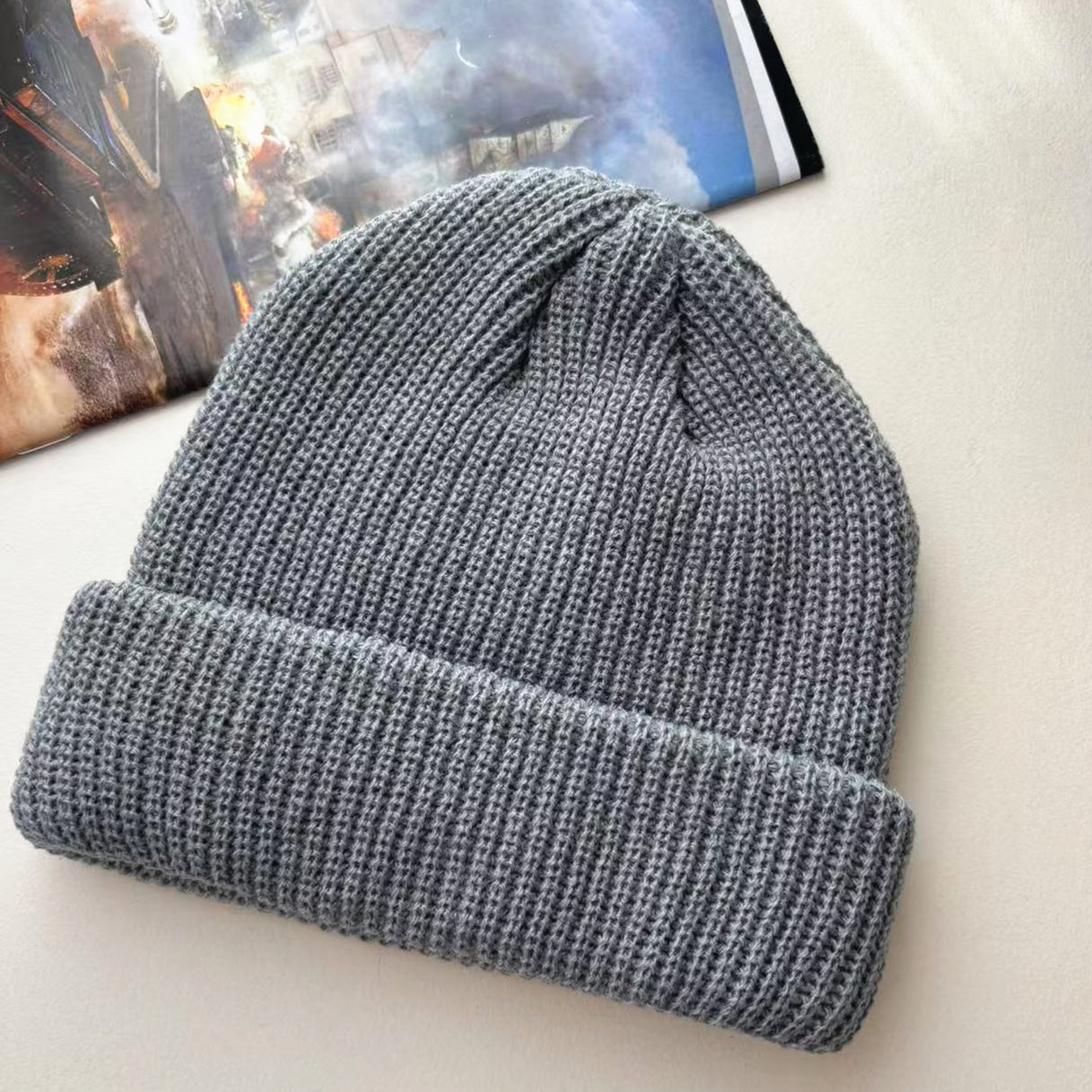 Picture of 2020 Cold Hat Men's Melon Hat Winter Women's Autumn and Winter Solid Color Watermelon Knitted Wool Hat Pullover Ski Hat