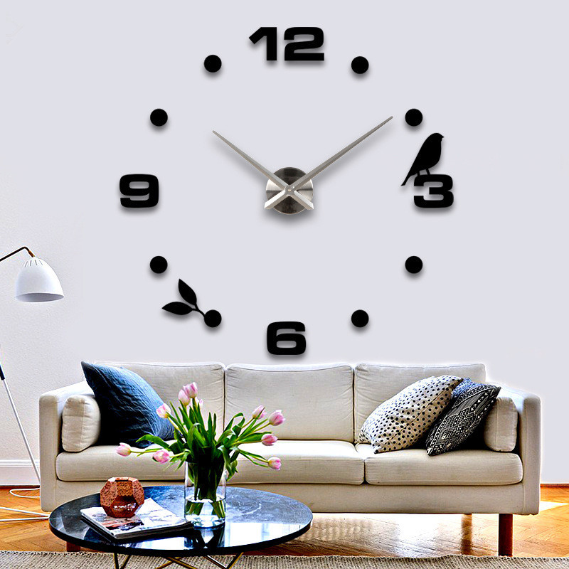 Living room creative wall clock Nordic bird big clock DIY clock mirror three-dimensional wall stickers decorative clock