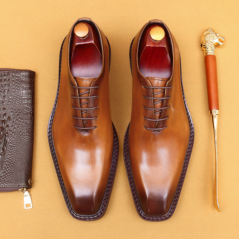 [presale non-in stock] brown leather shoes men's genuine leather British high-grade business dress wedding groom shoes