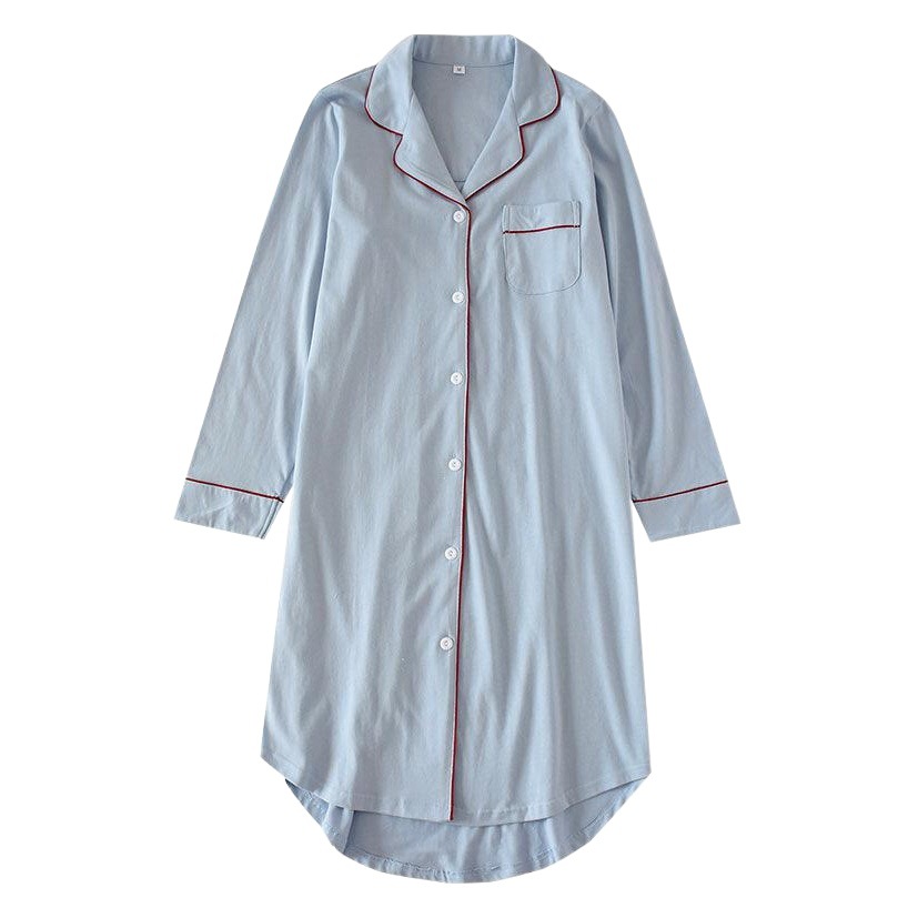 New Japanese Style Style Cotton Knitted Long-Sleeved Nightgown for Women Spring, Summer and Autumn Pure Cotton Mid-Length Skirt Bath Skirt Home Skirt