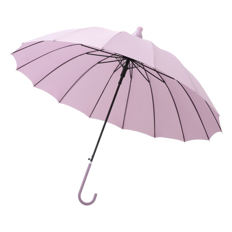 Umbrella Automatic 16-Bone Waterproof Case Long Handle Umbrella Simple Straight Umbrella Solid Color Japanese Small Qing Straight Handle Umbrella Retro Women