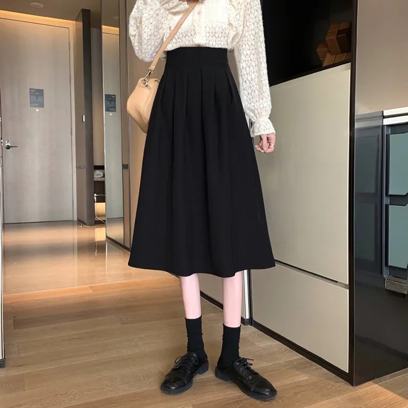 Picture of 2022 Summer New plus size chubby girl Skirt Women's High Waist Mid-length A- line Skirt Small Black Hip Skirt