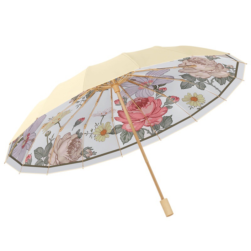 16-bone Umbrella Wind-resistant Rain-resistant Umbrella Women's Folding Sunshade Umbrella UV-resistant Cute Flower Sun Umbrella